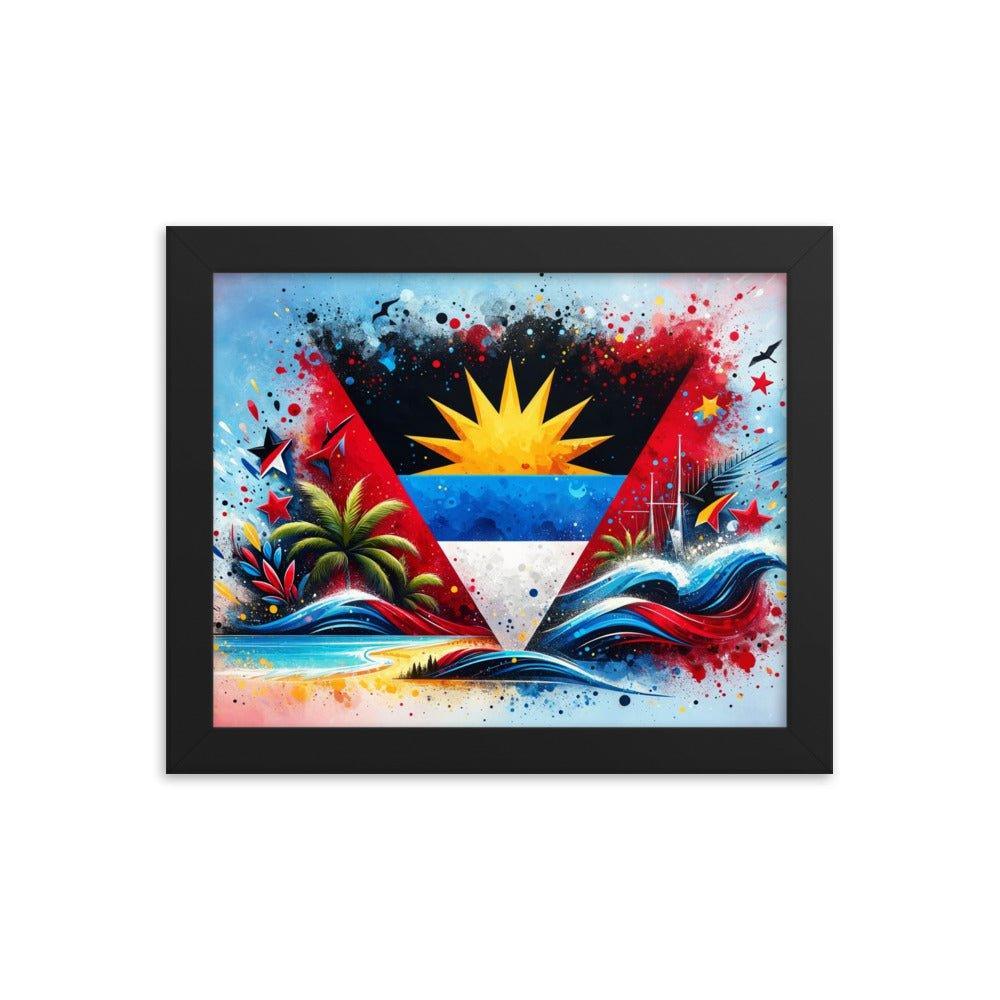 Antigua and Barbuda Flag Waves and Tropical Vibes Framed Poster - Oh Posters