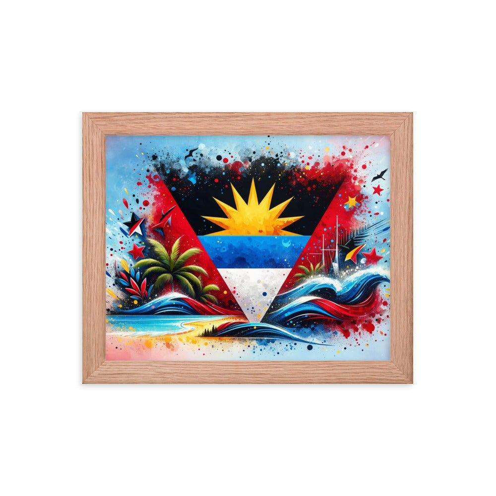 Antigua and Barbuda Flag Waves and Tropical Vibes Framed Poster - Oh Posters