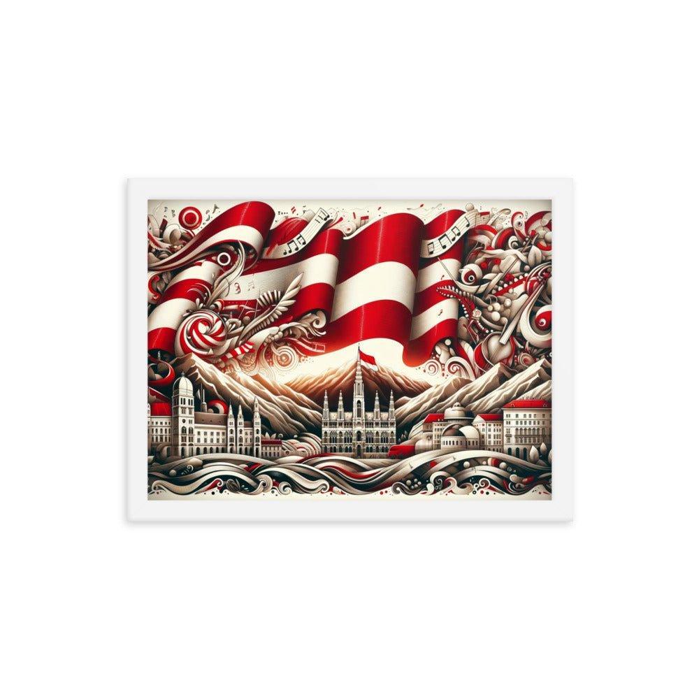 Austrian Flag Waves Over Vienna Surreal Art Framed Poster - Oh Posters