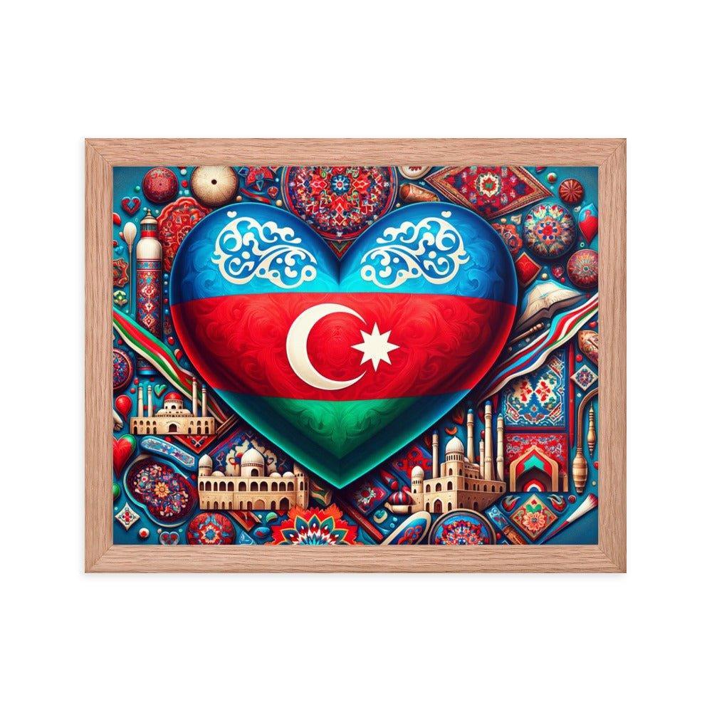 Azerbaijan Flag Heart & Cultural Art Blend Framed Poster - Oh Posters