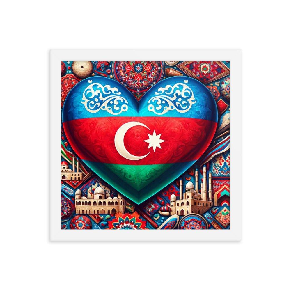 Azerbaijan Flag Heart & Cultural Art Blend Framed Poster - Oh Posters