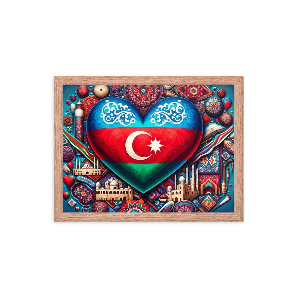 Azerbaijan Flag Heart & Cultural Art Blend Framed Poster - Oh Posters