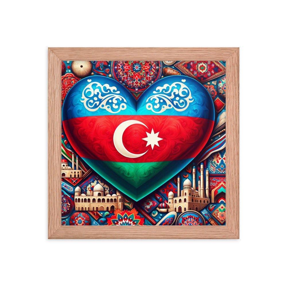 Azerbaijan Flag Heart & Cultural Art Blend Framed Poster - Oh Posters