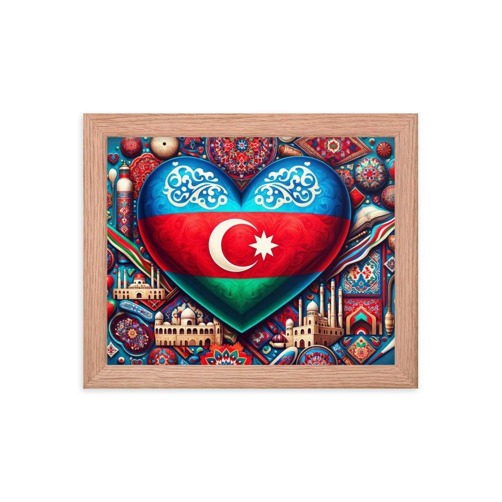 Azerbaijan Flag Heart & Cultural Art Blend Framed Poster - Oh Posters