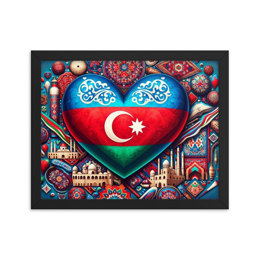 Azerbaijan Flag Heart & Cultural Art Blend Framed Poster - Oh Posters