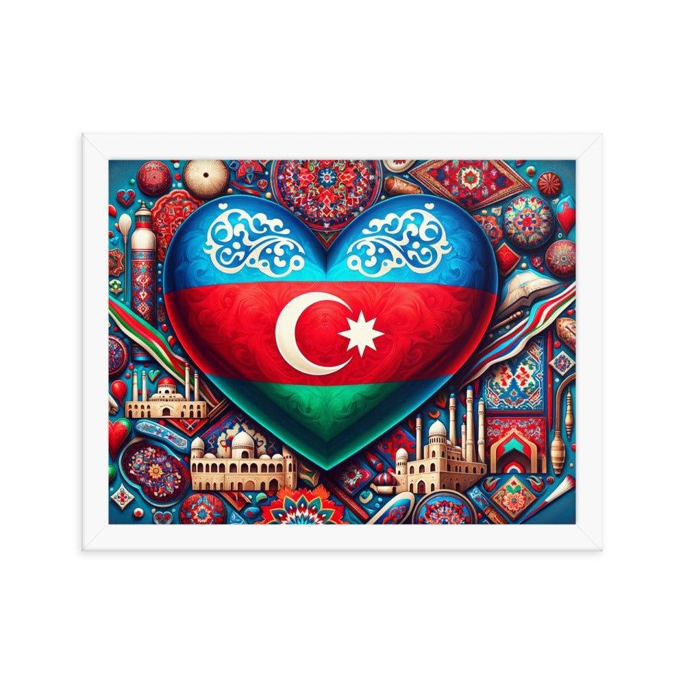 Azerbaijan Flag Heart & Cultural Art Blend Framed Poster - Oh Posters