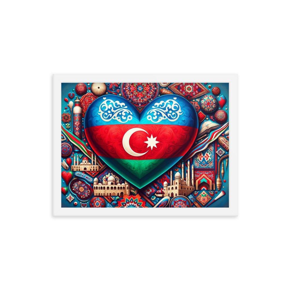 Azerbaijan Flag Heart & Cultural Art Blend Framed Poster - Oh Posters