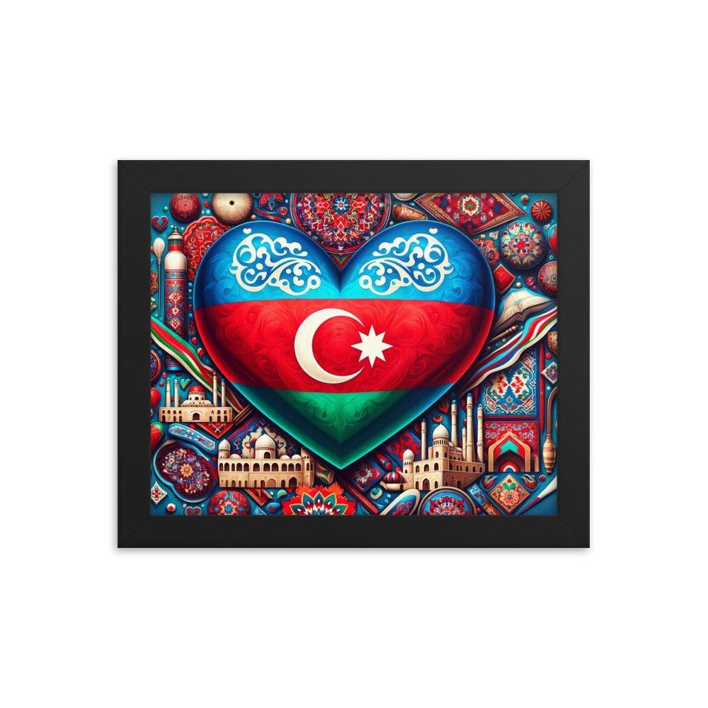 Azerbaijan Flag Heart & Cultural Art Blend Framed Poster - Oh Posters