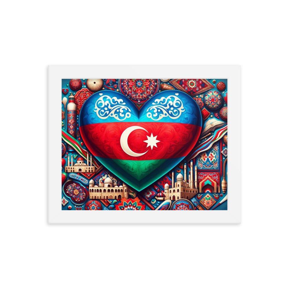 Azerbaijan Flag Heart & Cultural Art Blend Framed Poster - Oh Posters