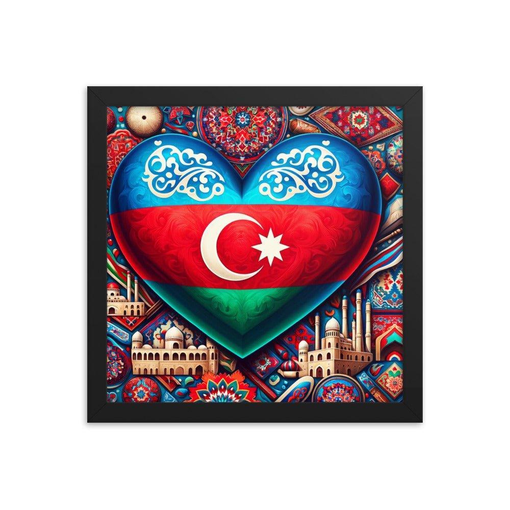 Azerbaijan Flag Heart & Cultural Art Blend Framed Poster - Oh Posters