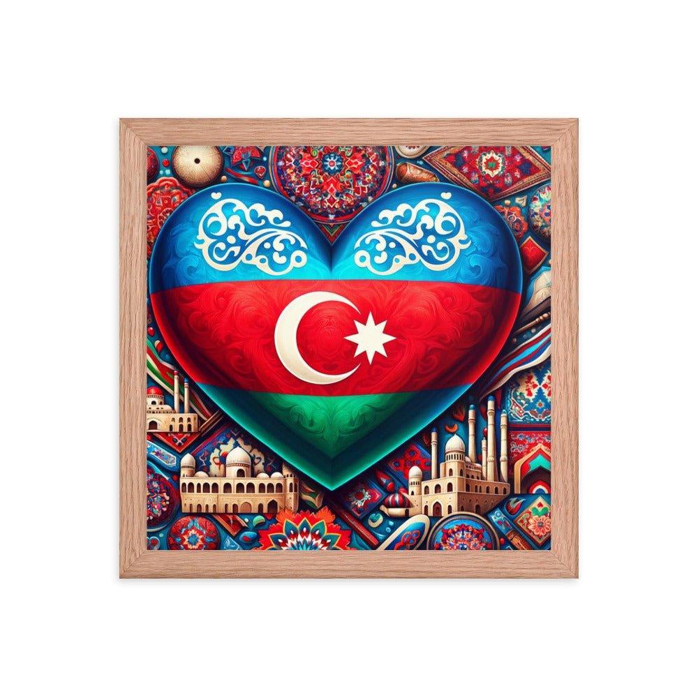 Azerbaijan Flag Heart & Cultural Art Blend Framed Poster - Oh Posters