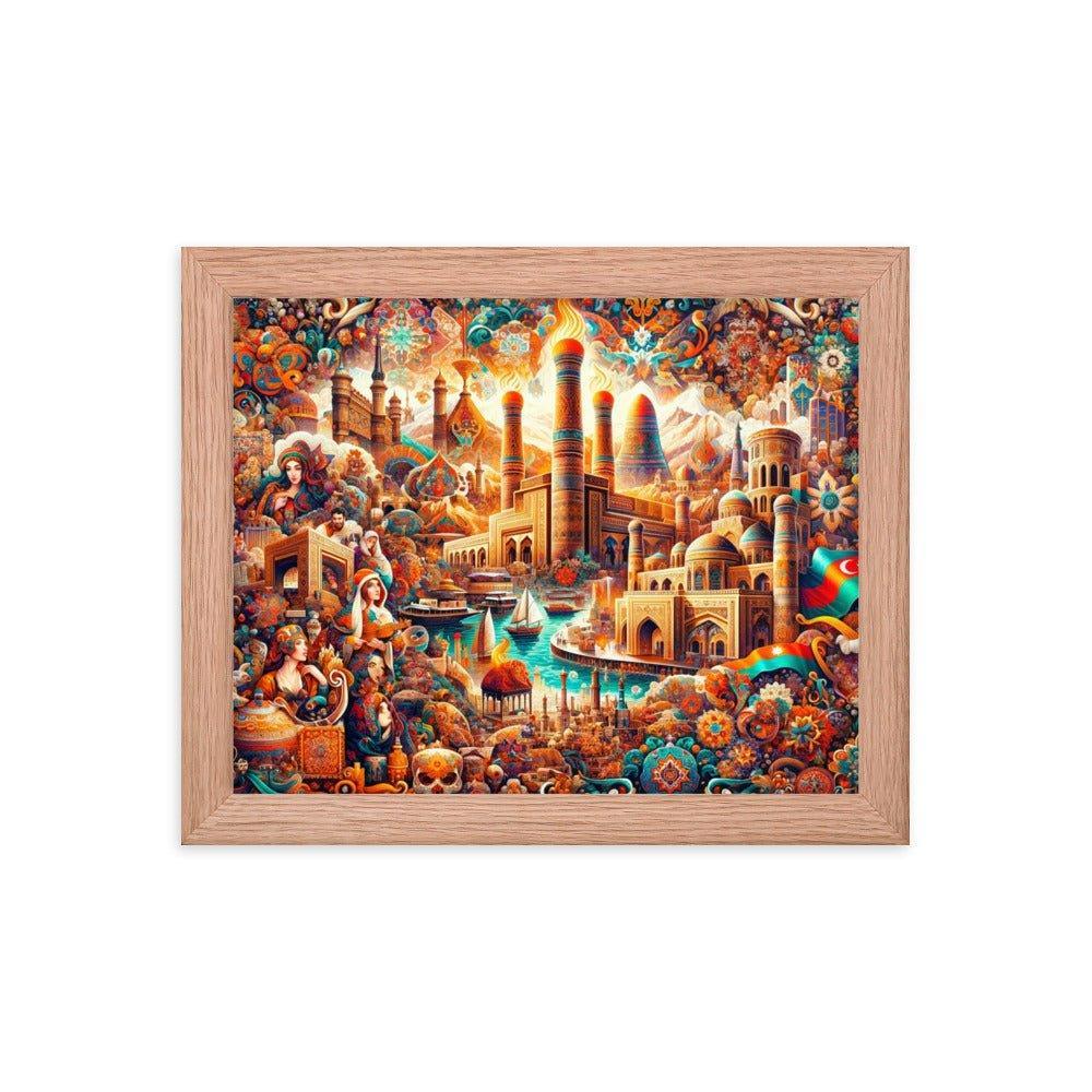 Azerbaijani Cultural Tapestry Vibrant Cityscape Art Framed Poster - Oh Posters