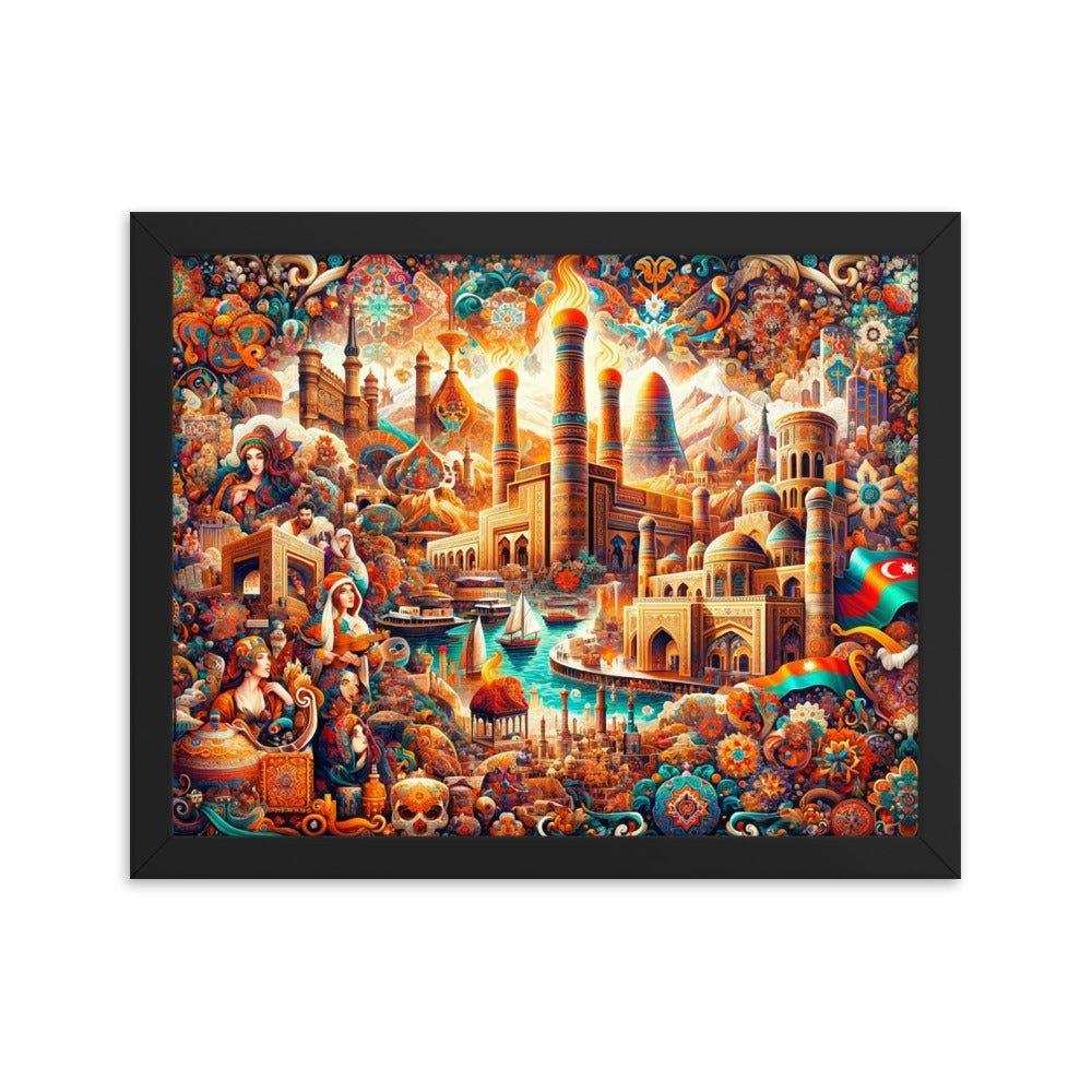 Azerbaijani Cultural Tapestry Vibrant Cityscape Art Framed Poster - Oh Posters