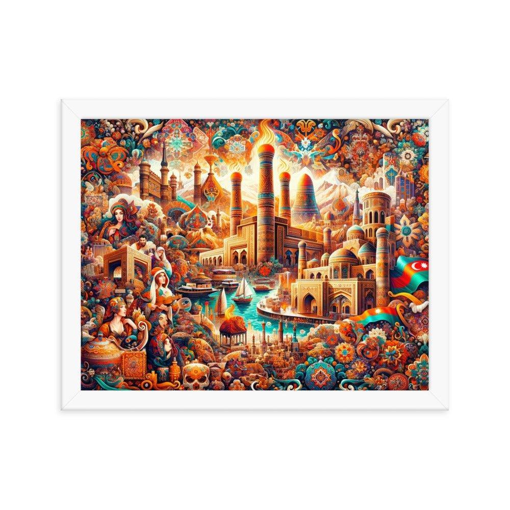 Azerbaijani Cultural Tapestry Vibrant Cityscape Art Framed Poster - Oh Posters