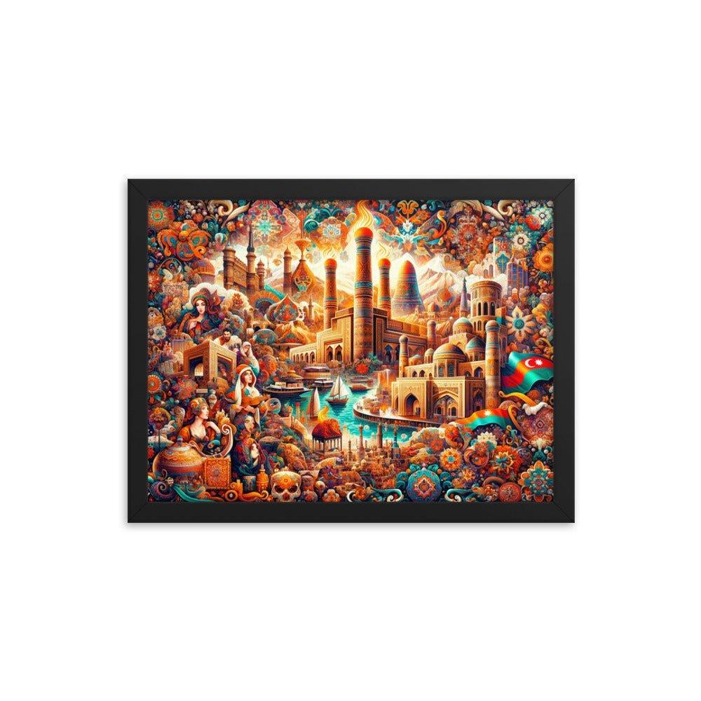 Azerbaijani Cultural Tapestry Vibrant Cityscape Art Framed Poster - Oh Posters