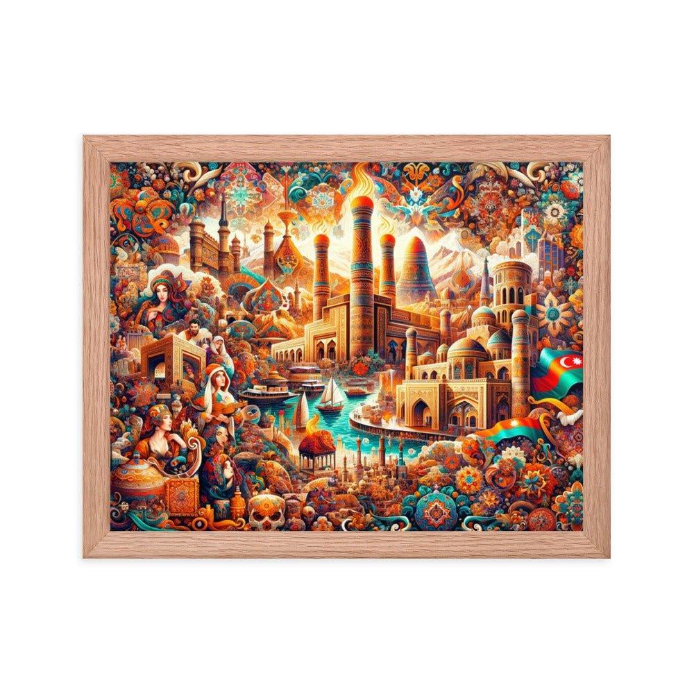 Azerbaijani Cultural Tapestry Vibrant Cityscape Art Framed Poster - Oh Posters