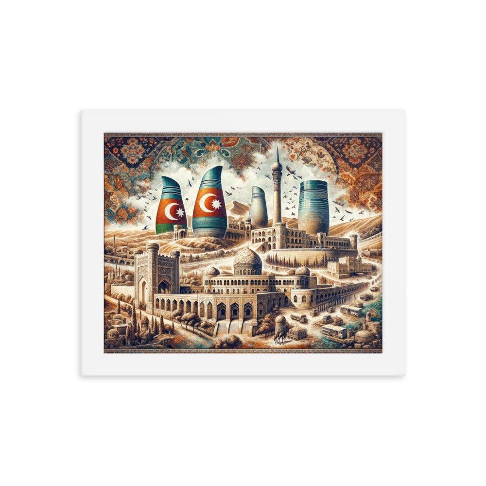 Azerbaijani Heritage Flame Towers and Old City Illustration Framed Poster - Oh Posters