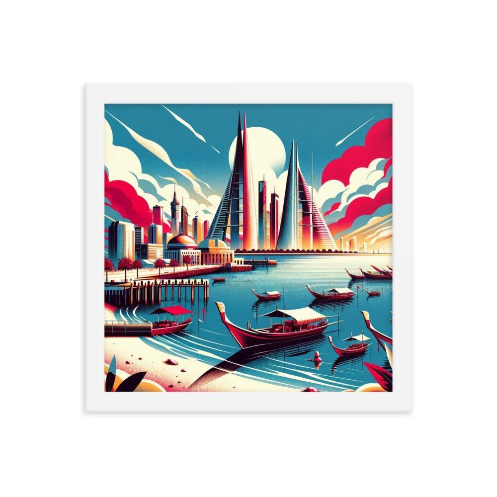 Bahrain Marina Skyline Retro Futuristic Framed Poster - Oh Posters