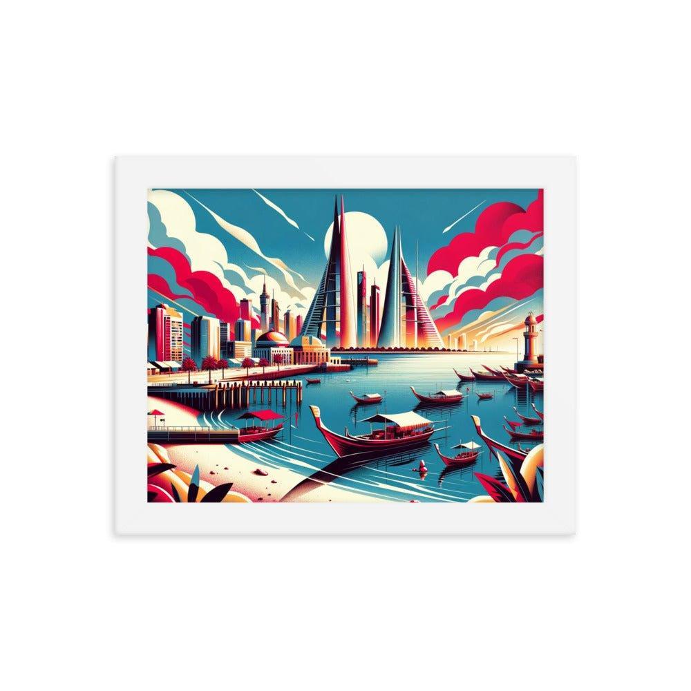 Bahrain Marina Skyline Retro Futuristic Framed Poster - Oh Posters