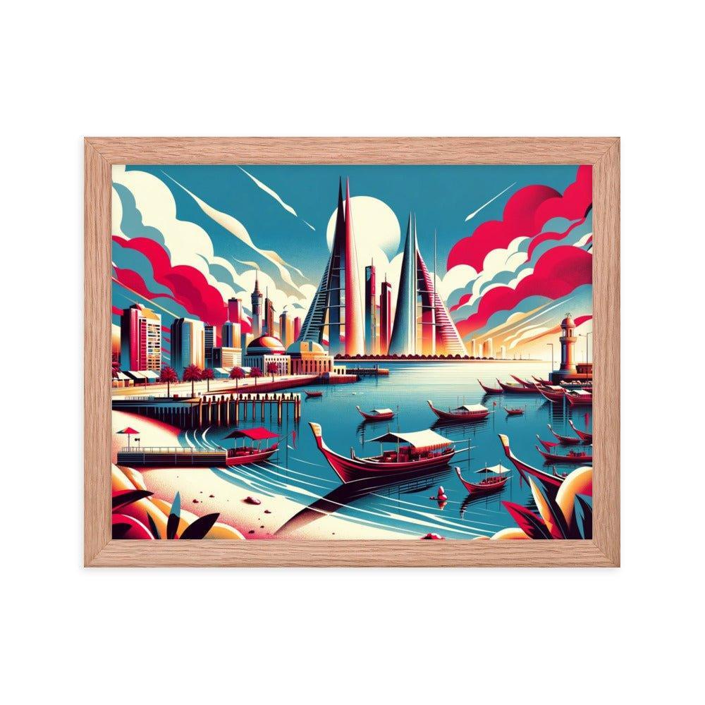 Bahrain Marina Skyline Retro Futuristic Framed Poster - Oh Posters