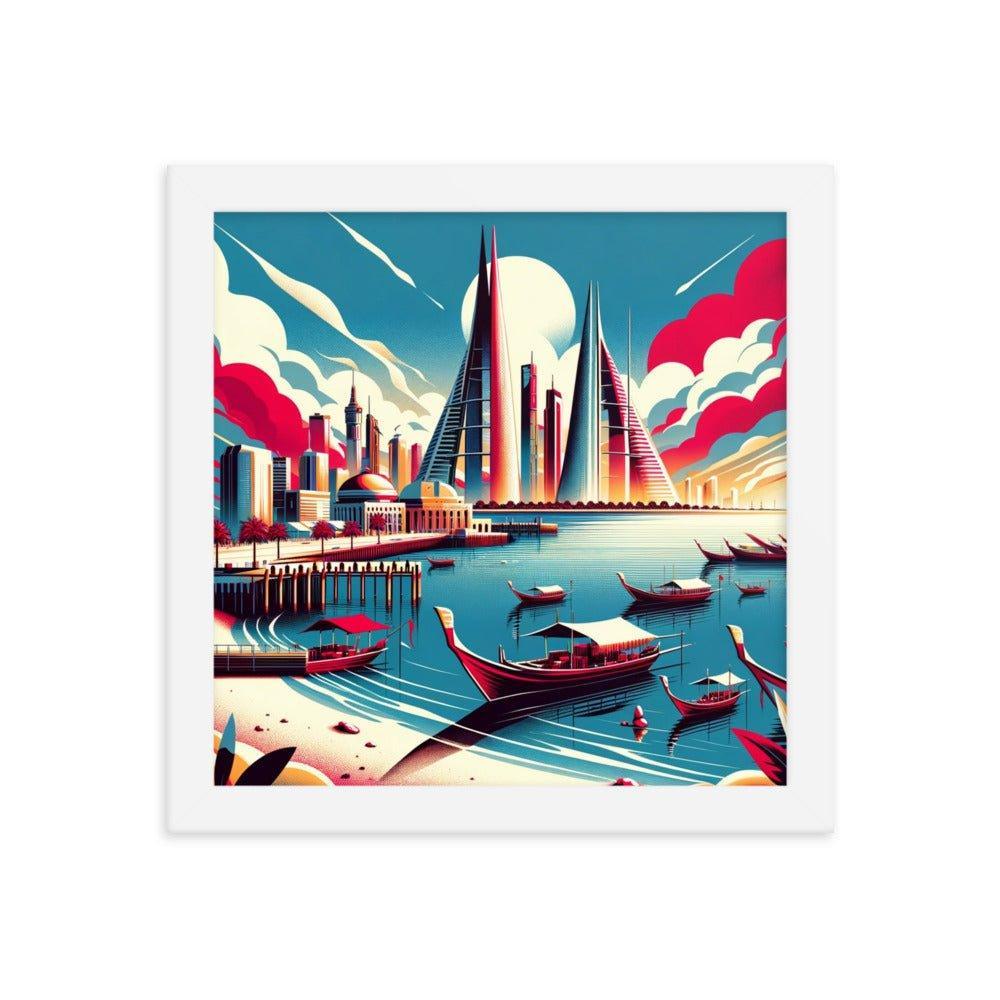 Bahrain Marina Skyline Retro Futuristic Framed Poster - Oh Posters