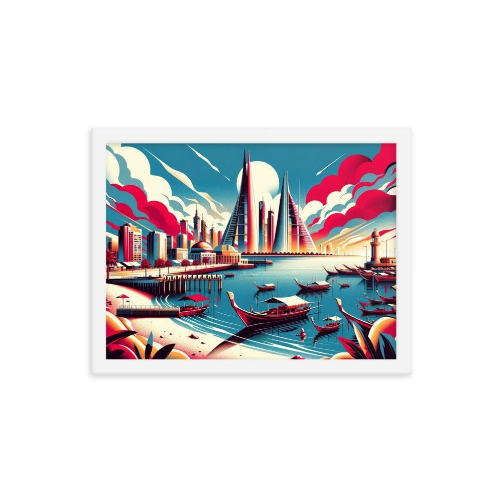 Bahrain Marina Skyline Retro Futuristic Framed Poster - Oh Posters