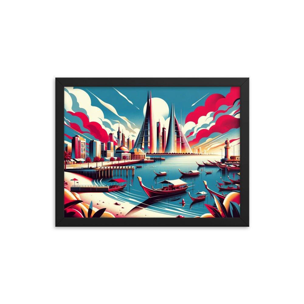 Bahrain Marina Skyline Retro Futuristic Framed Poster - Oh Posters