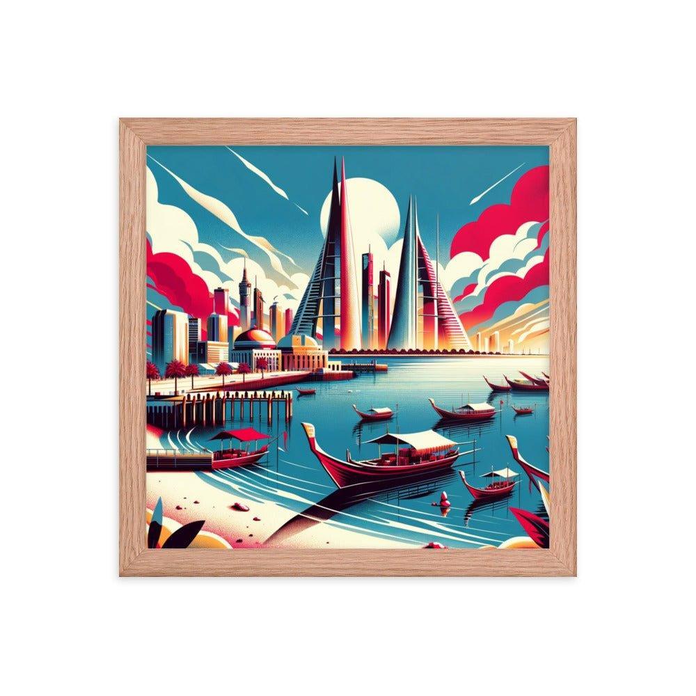 Bahrain Marina Skyline Retro Futuristic Framed Poster - Oh Posters