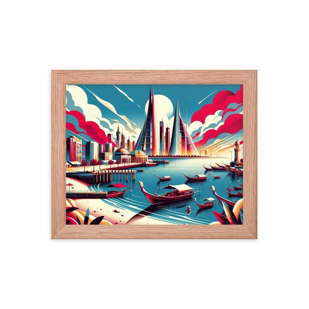 Bahrain Marina Skyline Retro Futuristic Framed Poster - Oh Posters