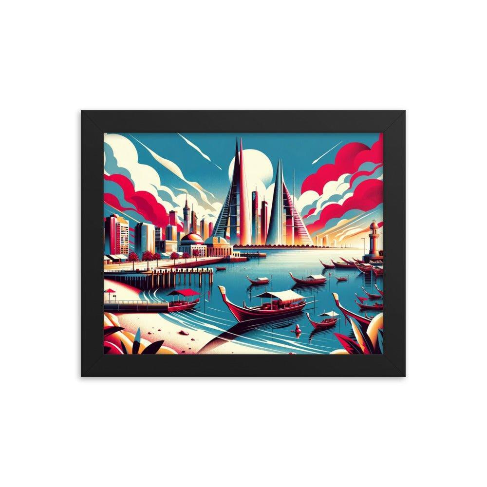 Bahrain Marina Skyline Retro Futuristic Framed Poster - Oh Posters