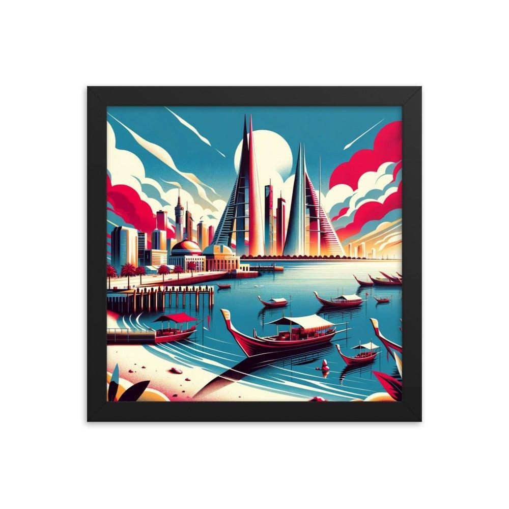 Bahrain Marina Skyline Retro Futuristic Framed Poster - Oh Posters