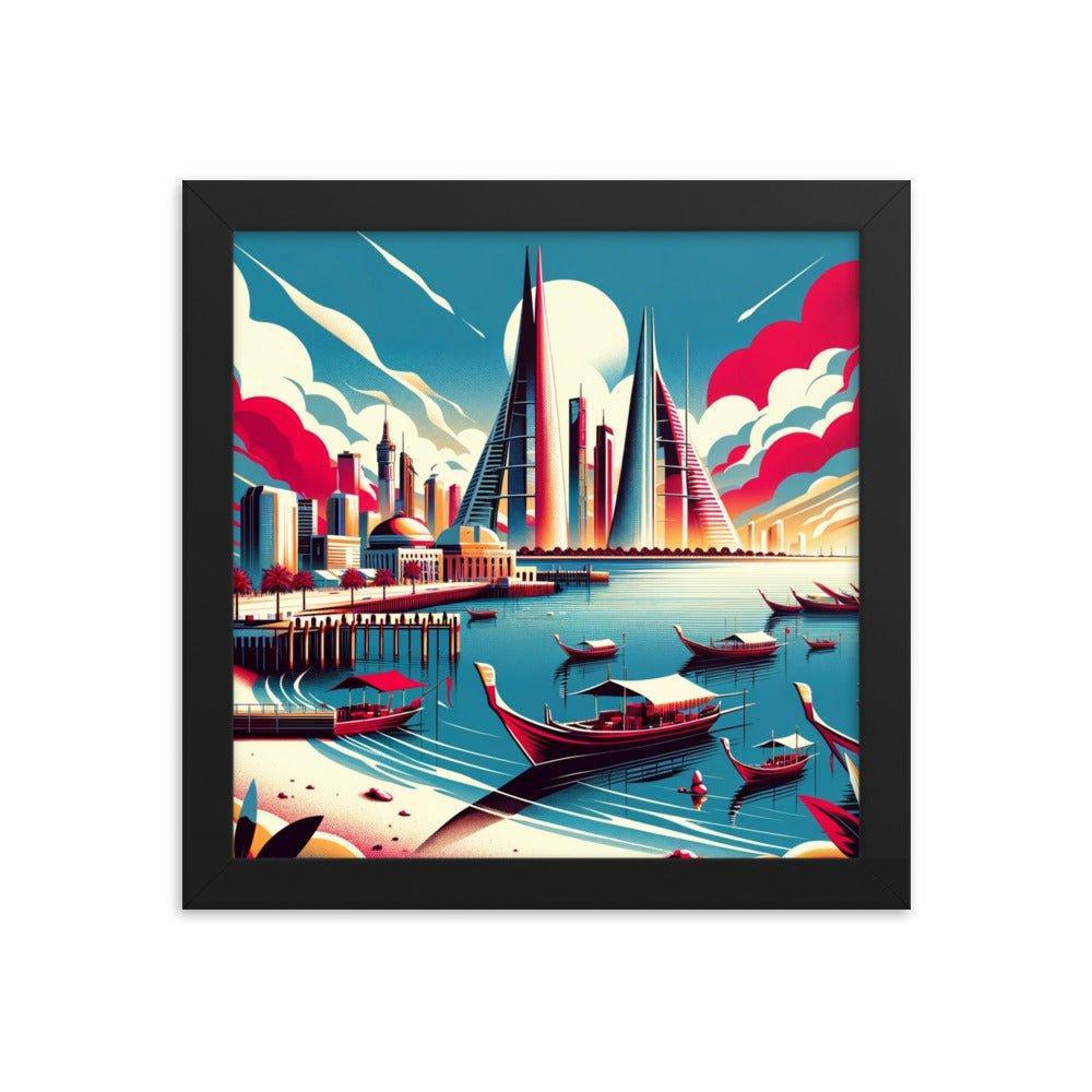 Bahrain Marina Skyline Retro Futuristic Framed Poster - Oh Posters