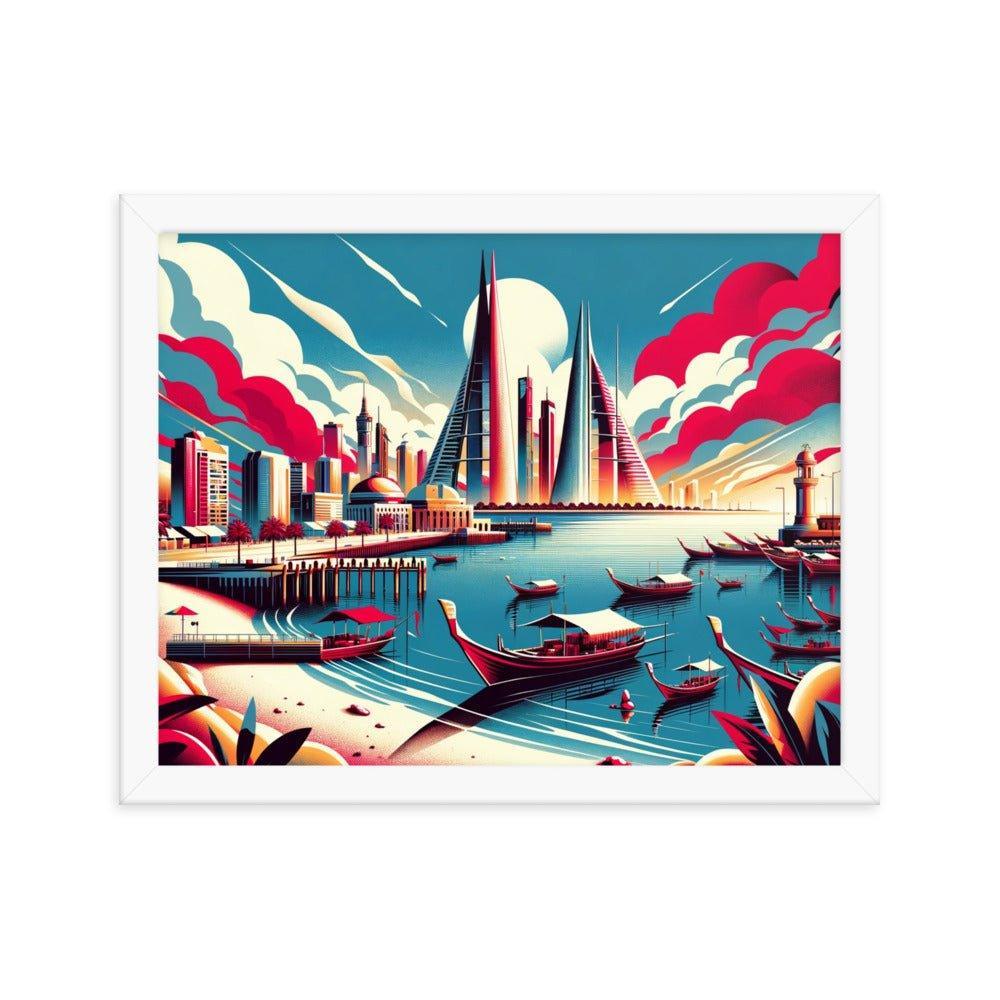 Bahrain Marina Skyline Retro Futuristic Framed Poster - Oh Posters