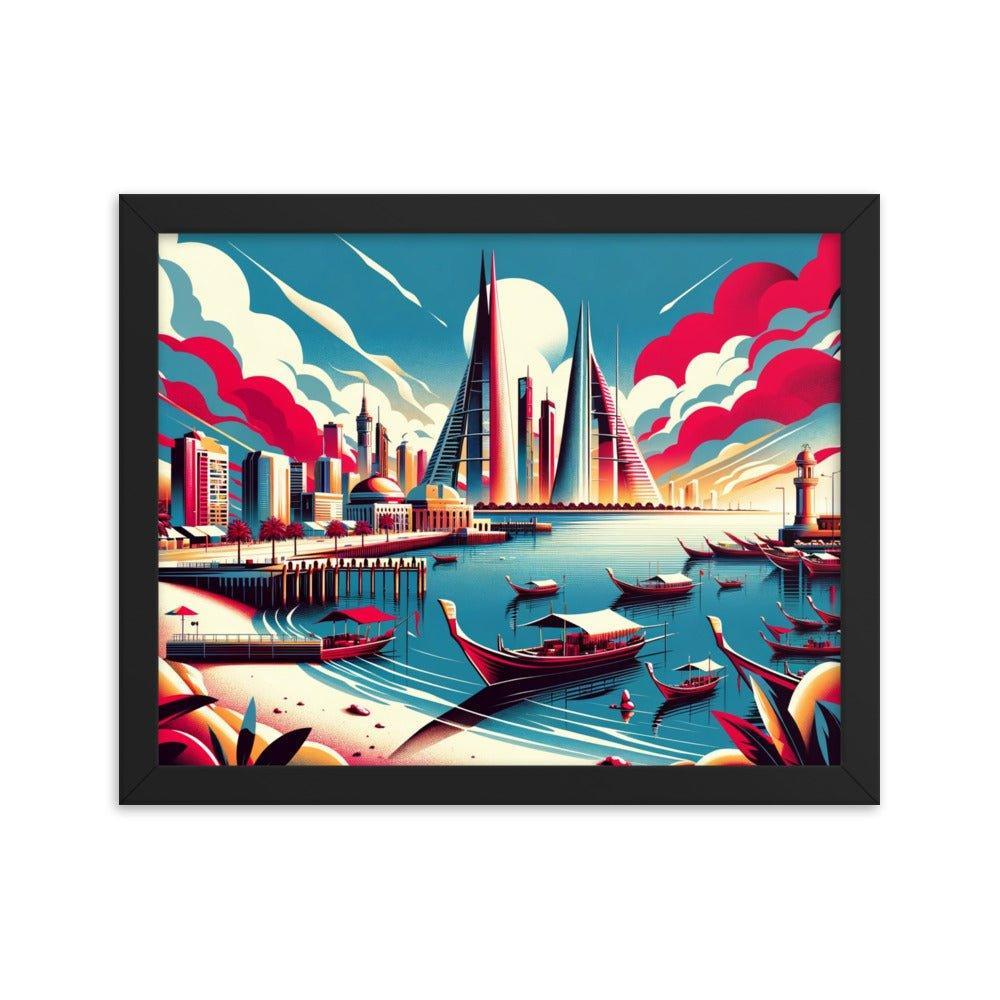 Bahrain Marina Skyline Retro Futuristic Framed Poster - Oh Posters