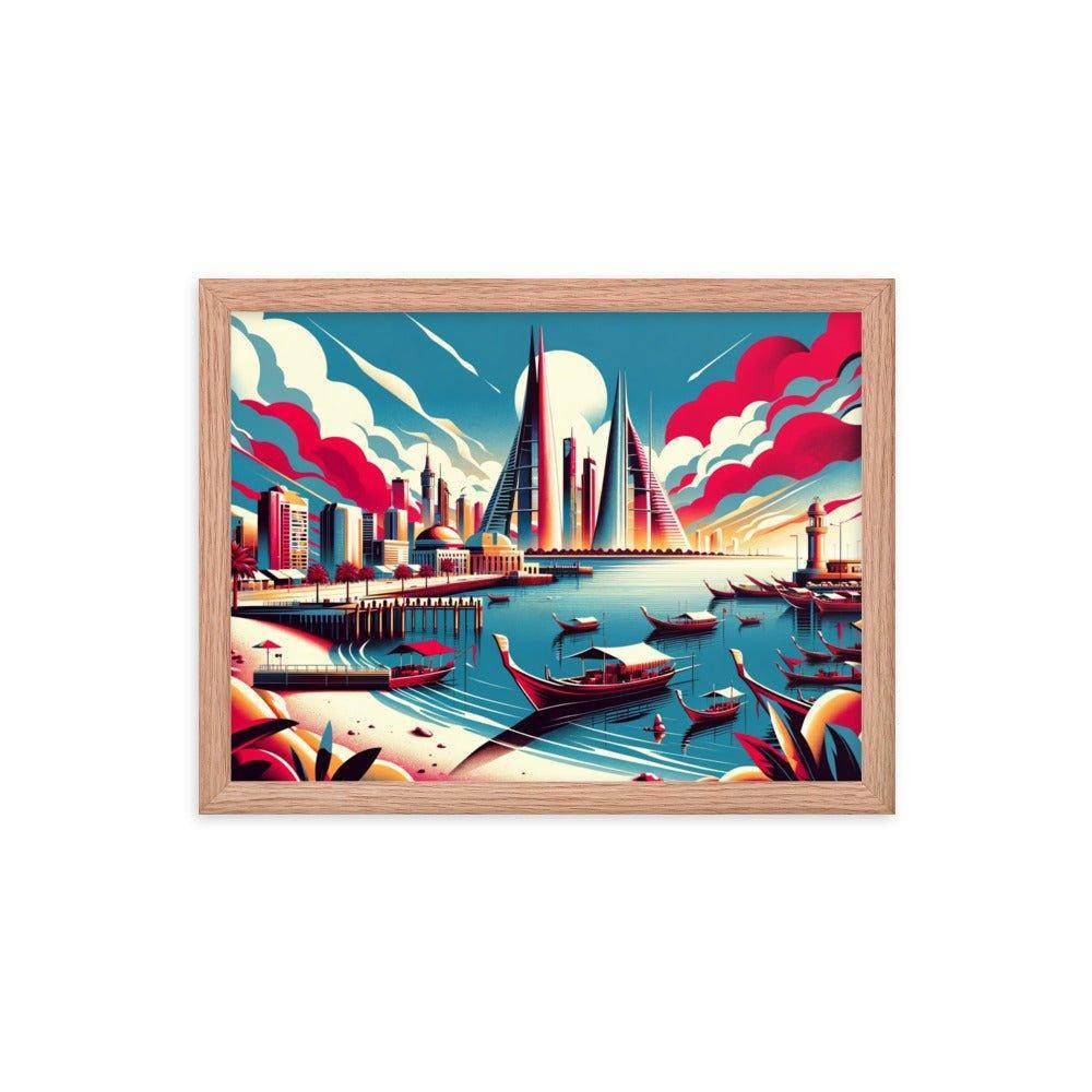 Bahrain Marina Skyline Retro Futuristic Framed Poster - Oh Posters