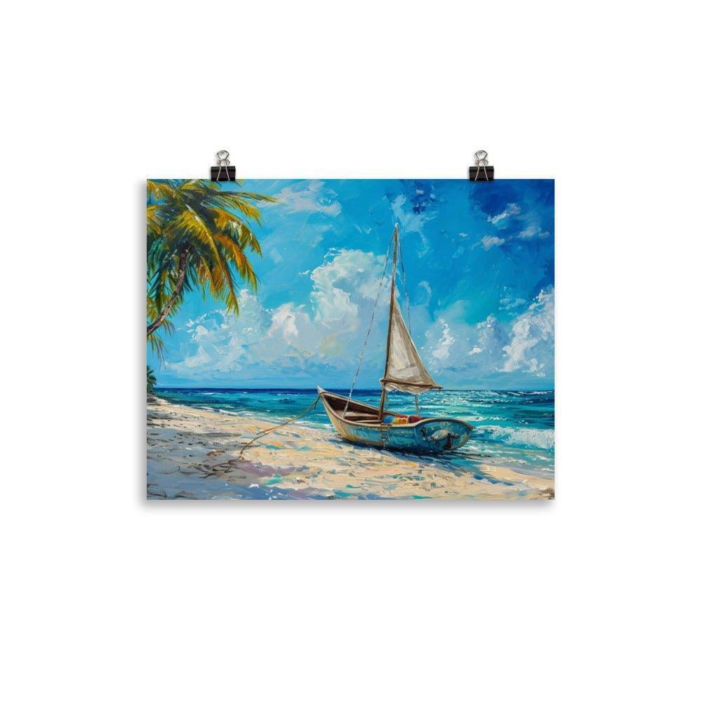 Barbados Beach Palm Trees and Sailboat Tropical Painting Poster - Oh Posters