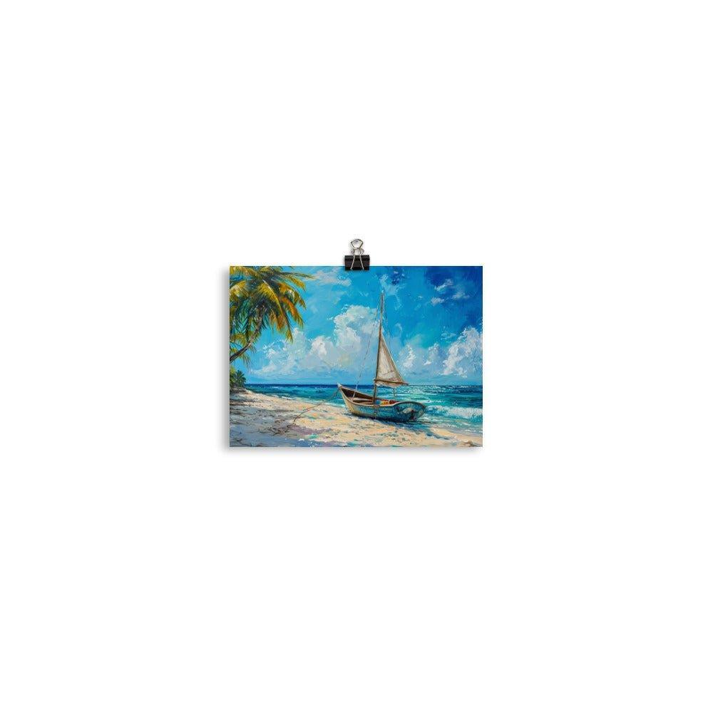 Barbados Beach Palm Trees and Sailboat Tropical Painting Poster - Oh Posters