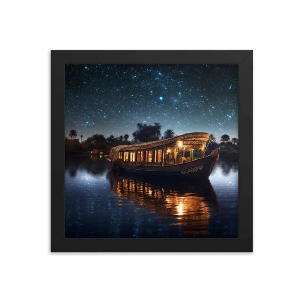 Barge Boat Sailing Starry River Nile Ancient Egypt Landmark Framed Poster - Oh Posters