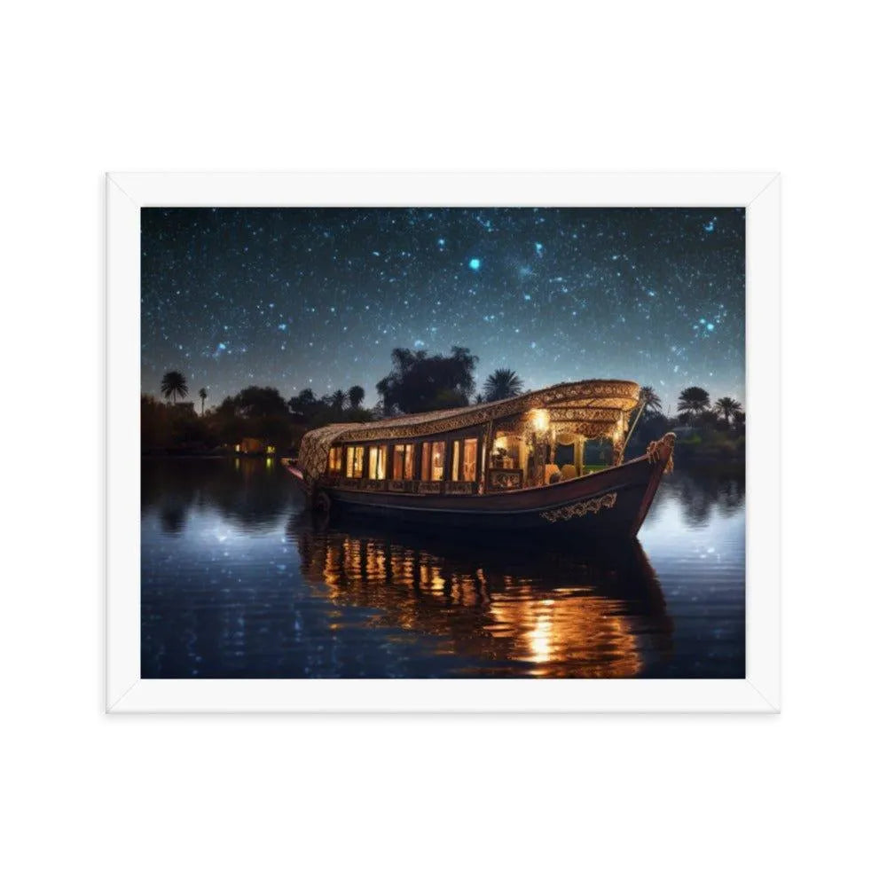 Barge Boat Sailing Starry River Nile Ancient Egypt Landmark Framed Poster - Oh Posters