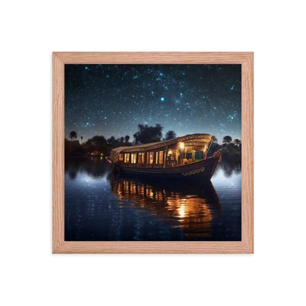 Barge Boat Sailing Starry River Nile Ancient Egypt Landmark Framed Poster - Oh Posters