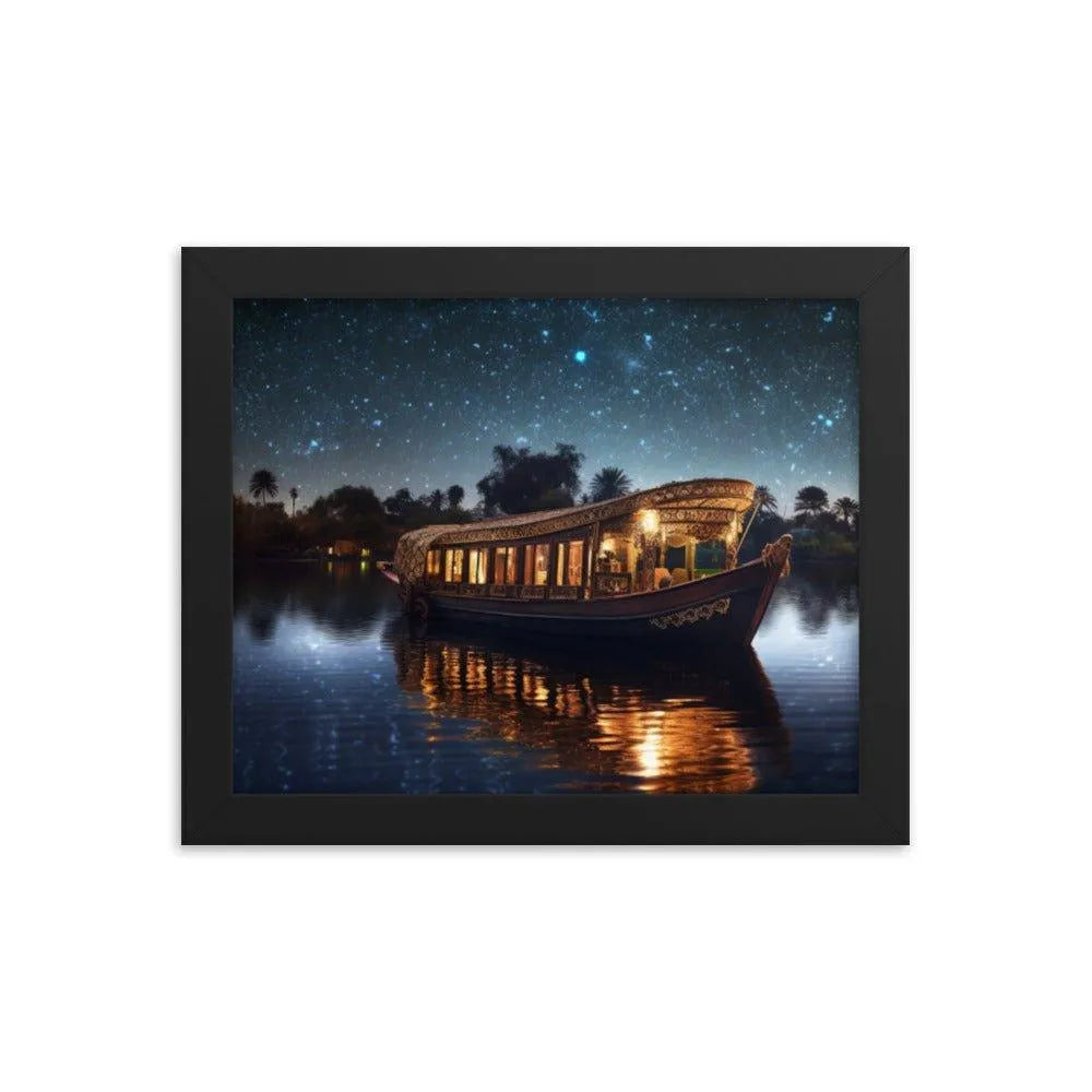 Barge Boat Sailing Starry River Nile Ancient Egypt Landmark Framed Poster - Oh Posters