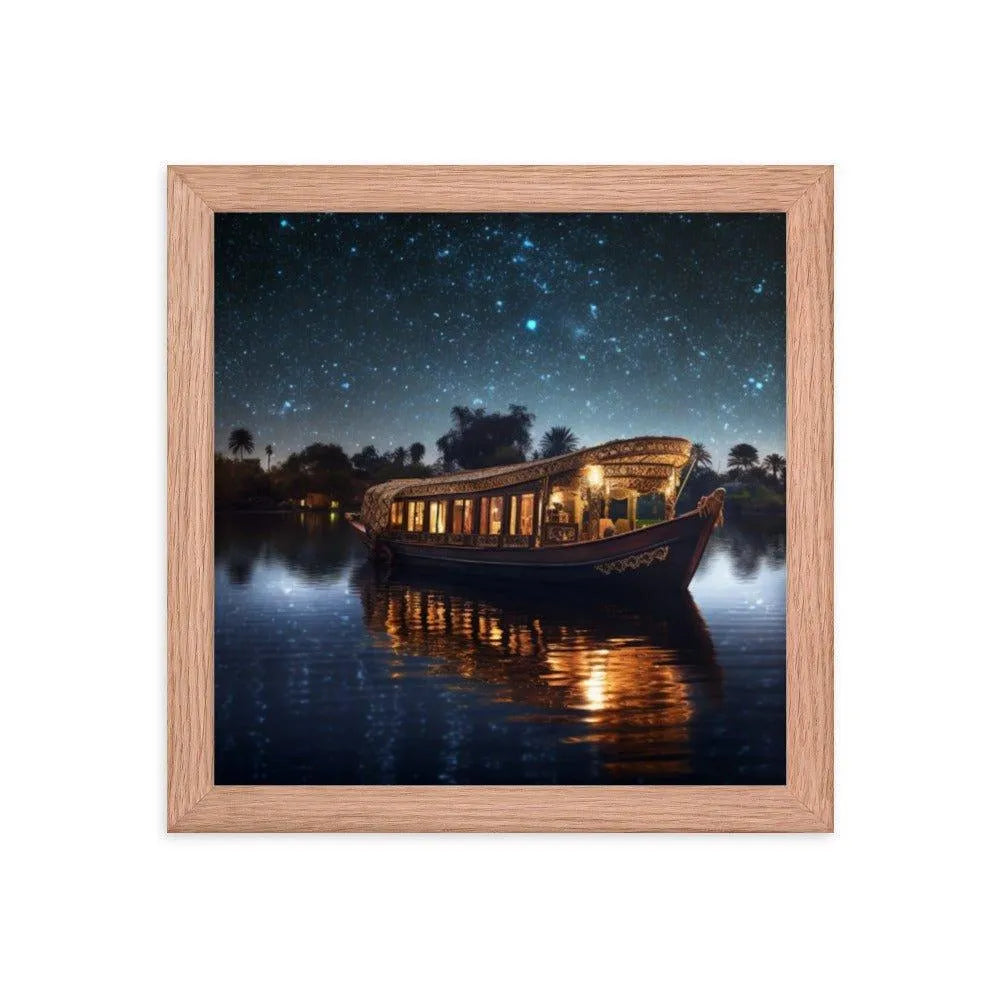 Barge Boat Sailing Starry River Nile Ancient Egypt Landmark Framed Poster - Oh Posters