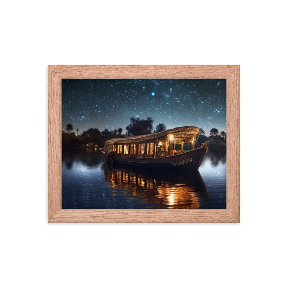 Barge Boat Sailing Starry River Nile Ancient Egypt Landmark Framed Poster - Oh Posters