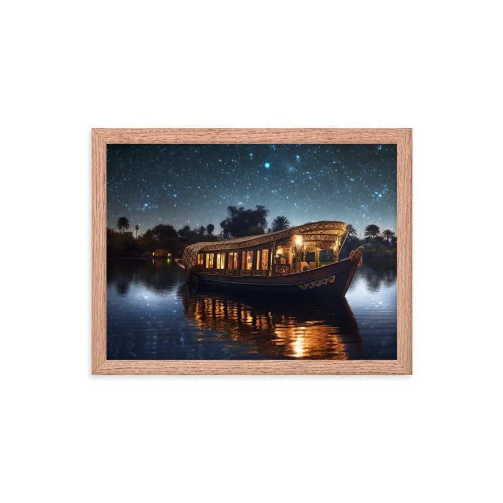 Barge Boat Sailing Starry River Nile Ancient Egypt Landmark Framed Poster - Oh Posters