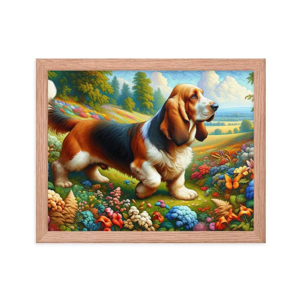 Basset Fauve de Bretagne in Colorful Garden Art Framed Poster - Oh Posters