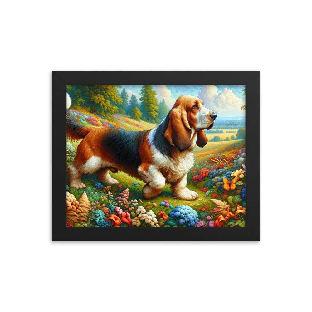 Basset Fauve de Bretagne in Colorful Garden Art Framed Poster - Oh Posters