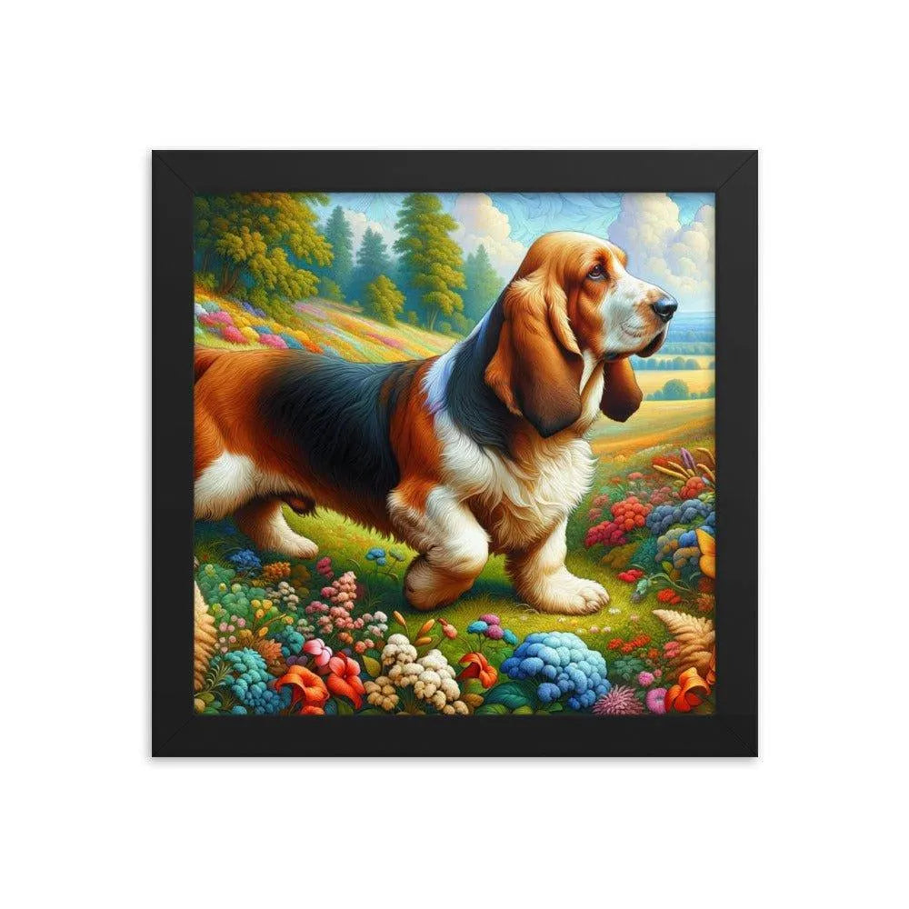 Basset Fauve de Bretagne in Colorful Garden Art Framed Poster - Oh Posters