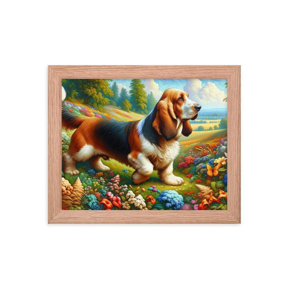 Basset Fauve de Bretagne in Colorful Garden Art Framed Poster - Oh Posters