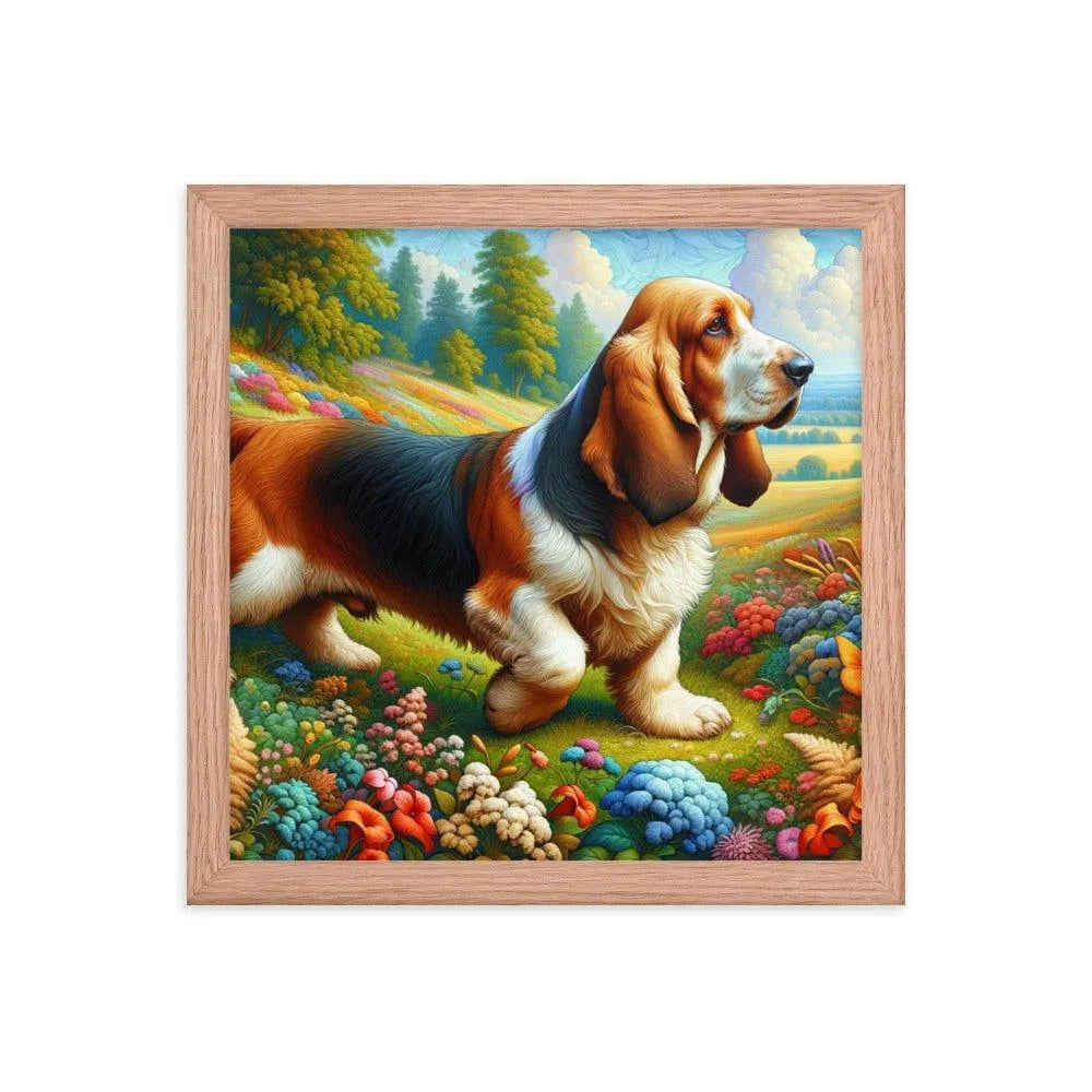 Basset Fauve de Bretagne in Colorful Garden Art Framed Poster - Oh Posters