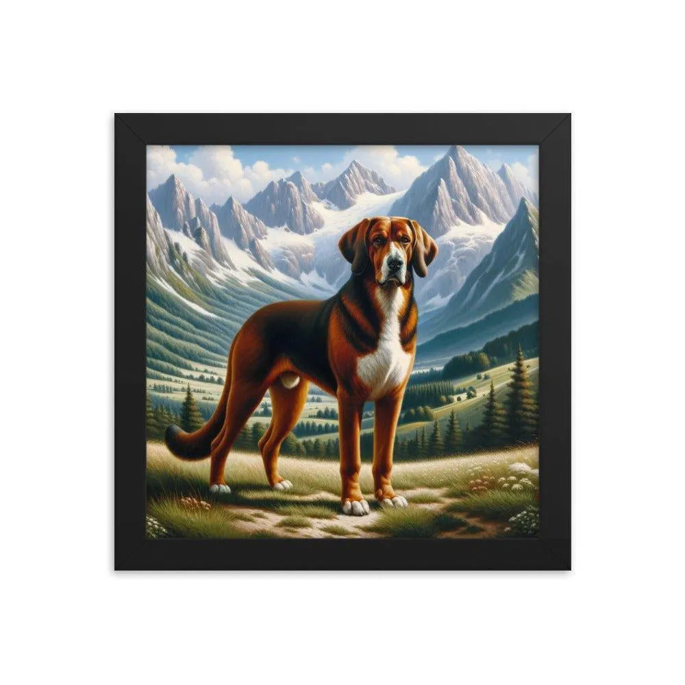 Bavarian Mountain Hound in Alpine Landscape Oil Painting Framed Poster - Oh Posters